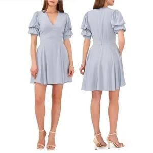 1.State Tiered Bubble Sleeve Mini Dress Fit & Flare Dusty Baby Blue Size Small